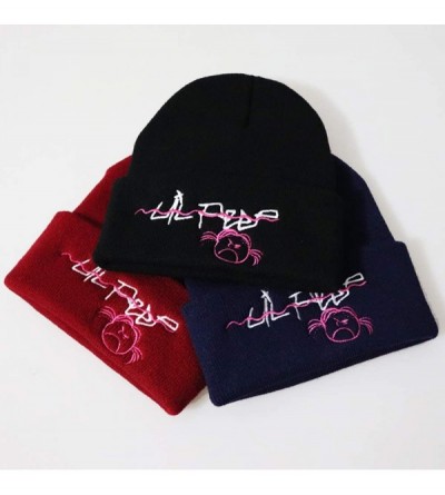 Skullies & Beanies Lil Peep Embroidered Knit Hat Stretchy Plain Beanie Cap for Men Women - Wine Red1 - CK18YQ895OG $13.90