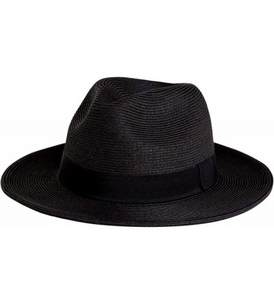 Sun Hats Sun Straw Fedora Beach Hat Fine Braid UPF50+ for Both Women Men - Black - CZ194N08O2E $30.49