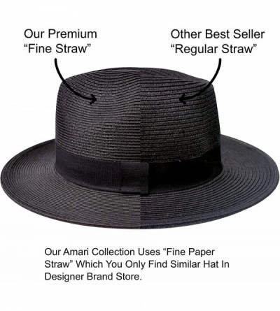 Sun Hats Sun Straw Fedora Beach Hat Fine Braid UPF50+ for Both Women Men - Black - CZ194N08O2E $30.49