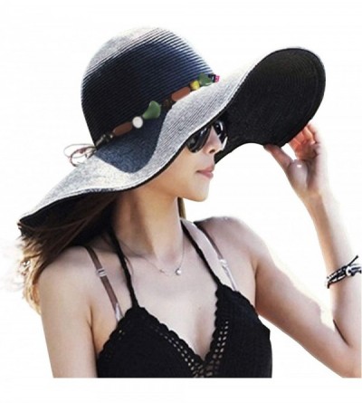 Sun Hats Womens Bowknot Straw Hat Foldable Beach Sun Hat Roll up UPF 50+ - "Ab Black 5.9"" Brim" - CR18SMT47IQ $17.34