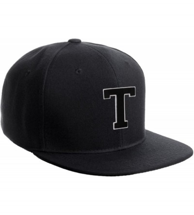 Baseball Caps Classic Snapback Hat Custom A to Z Initial Raised Letters- Black Cap White Black - Initial T - CZ18G4MLGNN $11.53