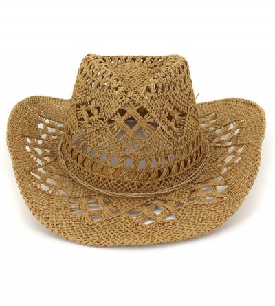 Sun Hats Fashion Hollowed Handmade Cowboy Straw Hat Women Men Summer Outdoor Travel Beach Hats - Blue - CT18RT38CQN $19.97