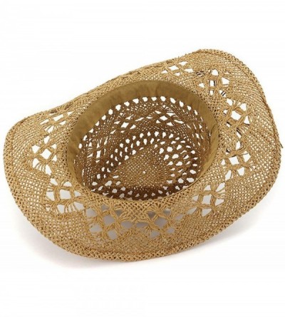 Sun Hats Fashion Hollowed Handmade Cowboy Straw Hat Women Men Summer Outdoor Travel Beach Hats - Blue - CT18RT38CQN $19.97