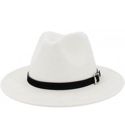 Fedoras Belt Buckle Fedoras Women's Hat Wide Brim Jazz Hats Classic Mens Manhattan Hats - White - C11935KQ5LS $9.32