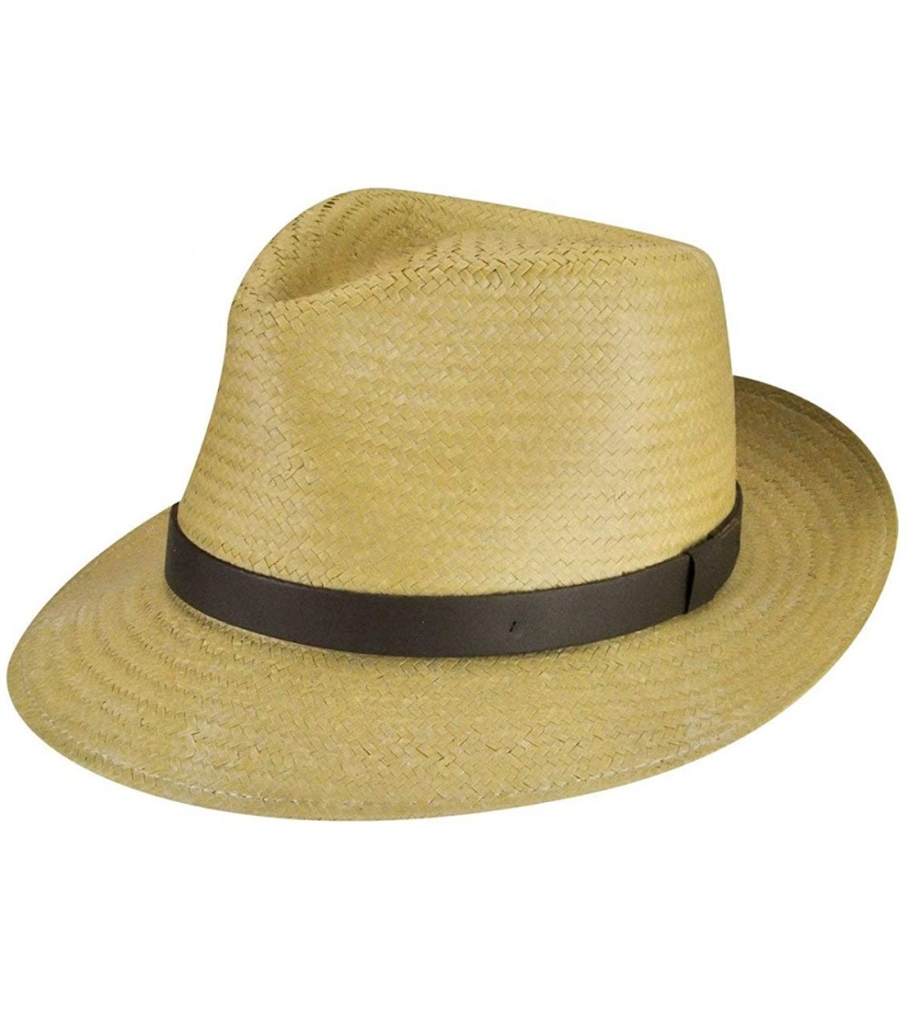 Fedoras Men's Soho Stroller Hat with Lear Band - Dark Natural - C612NERBBT7 $54.70