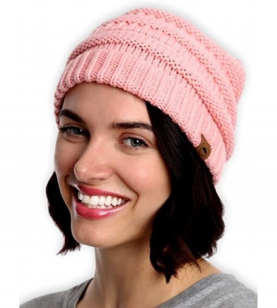 Skullies & Beanies Womens Cable Knit Beanie - Warm & Soft Stretch Winter Hats for Cold Weather - Pink - CC185KZHCRH $7.80