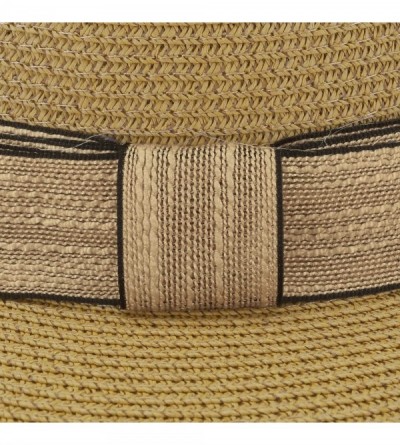 Sun Hats Women Straw Hat Bowknot Boater Summer Fedoras Beach Sun Hat - Khaki - CF18G23NZOQ $13.83