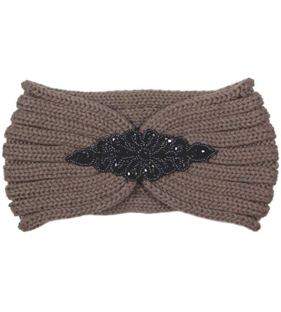 Cold Weather Headbands Women's Winter Sequin Flower Knitted Headband Ear Warmern - Bead - Taupe - CH18HD6LMUR $22.33