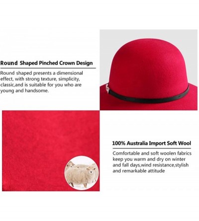 Fedoras Women Floppy Wool Hat Wide Brim Bucket Fedora Cloche Bowler Felt Hats 1920s Gatsby Church Caps - Red - C718Y76LTH8 $1...