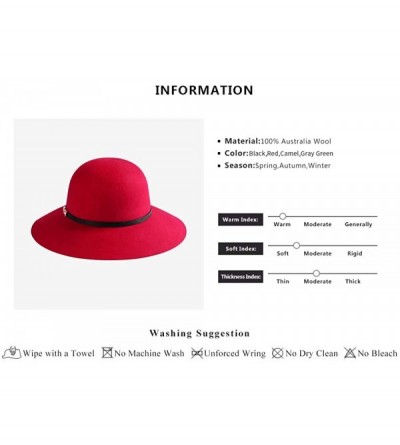 Fedoras Women Floppy Wool Hat Wide Brim Bucket Fedora Cloche Bowler Felt Hats 1920s Gatsby Church Caps - Red - C718Y76LTH8 $1...