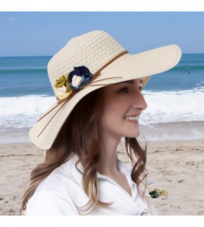Sun Hats Summer Beach Sun Hats for Women Girls Straw Hat Wide Brim Travel Packable UPF 50+ - Beige - C218Q8EGR2G $11.59