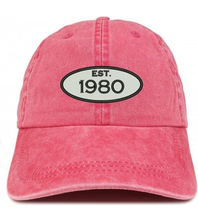 Baseball Caps Established 1980 Embroidered 40th Birthday Gift Pigment Dyed Washed Cotton Cap - Red - C8180N29UNX $18.57