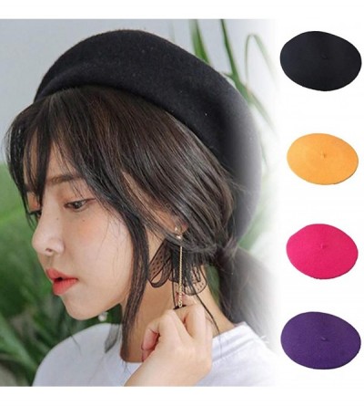 Berets Women Laidies Baggy Beret Made of Faux Wool-Winter Warming Beanie Artist Hat Solid Color Autumn Cap - Orange - CY18Z47...