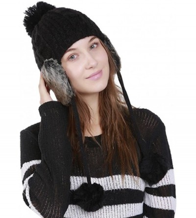 Skullies & Beanies Women's Winter Warm Crochet Cap Wool Knit Ski Beanie Hat with Ear Flaps - Black - C9188H4KYRL $8.22