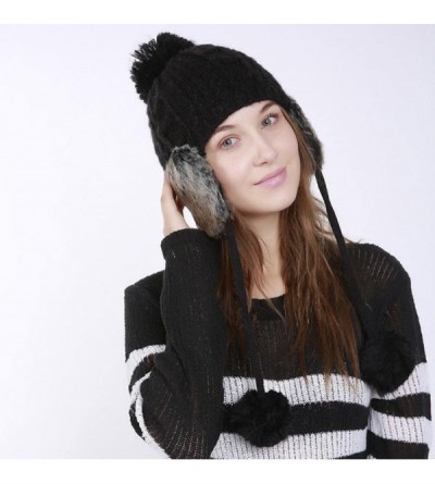 Skullies & Beanies Women's Winter Warm Crochet Cap Wool Knit Ski Beanie Hat with Ear Flaps - Black - C9188H4KYRL $8.22