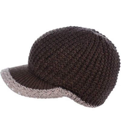 Skullies & Beanies Winter Fashion Knit Cap Hat for Women- Peaked Visor Beanie- Warm Fleece Lined-Many Styles - Brown - C41289...