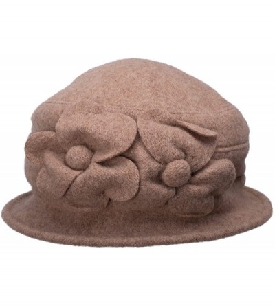 Bucket Hats Solid Color Retro Womens 100% Wool Flower Dress Cloche Bucket Cap Hat A218 - Khaki - C112MDJVWDL $23.43