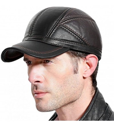 Baseball Caps Men's PU Leather Baseball Cap with Ear Flap Peaked Adjustable Dad Hat Outdoor Winter - Brown - C1188HTHDH6 $34.01