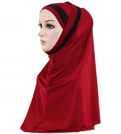 Skullies & Beanies Fashion Hijab Double Loop Slip On Scarf Pull Over Crepe Convenient Shawl Headscarf Chemo Cap Gift - Red - ...