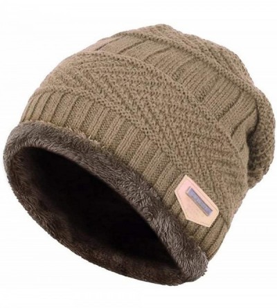 Skullies & Beanies 2-Pieces Winter Beanie Hat Scarf Set Warm Knit Hat & Warm Neck Thick Knit Cap for Men Women Kids - Khaki -...