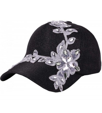 Bucket Hats Women Men Adjustable Letter Flower with Lace Rhinestone Denim Baseball Mesh Cap Hat - C - CL18R6Q3MUG $31.32
