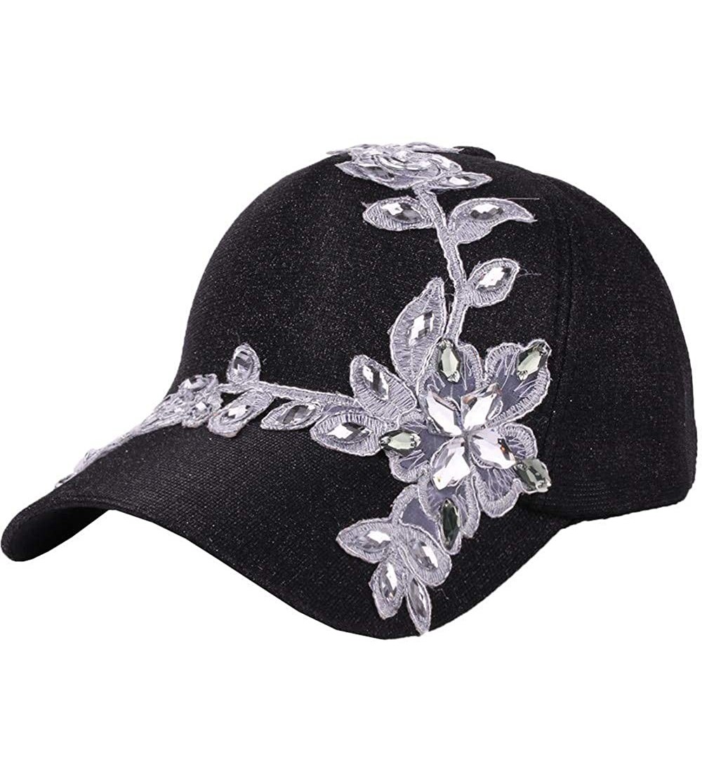 Bucket Hats Women Men Adjustable Letter Flower with Lace Rhinestone Denim Baseball Mesh Cap Hat - C - CL18R6Q3MUG $12.20