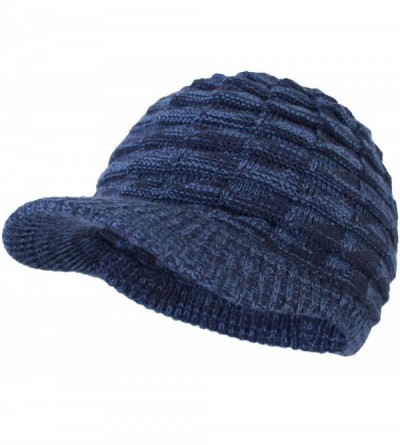 Skullies & Beanies Unisex Winter Hats with Visor Warm ski hat Stylish Knitted hat for Men and Women - Navy -Melange - C618IK2...