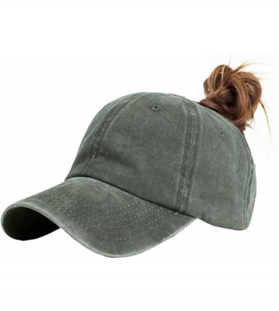 Baseball Caps Messy High Bun Women Ponytail-Baseball-Hat Twill Vintage Trucker Ponycap -Without Hair - Army Green - CV18R5WSZ...