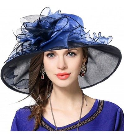 Sun Hats Women Floral Wedding Dress Tea Party Derby Racing Church Hat - Navy&blue - CO17XMRM4ET $31.26
