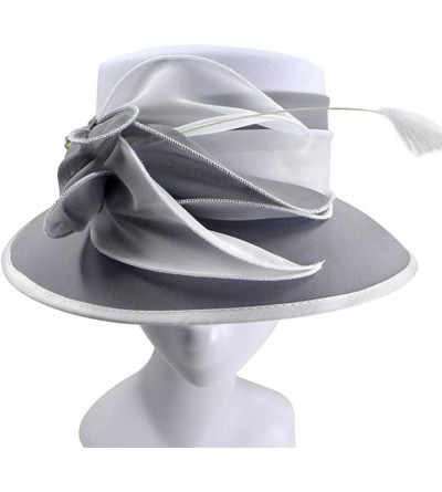 Bucket Hats Women Bucket Hats Chiffon Formal Dress Hat Elegant Feather Church Hats - Grey/White - CI11MKLOFF5 $39.46