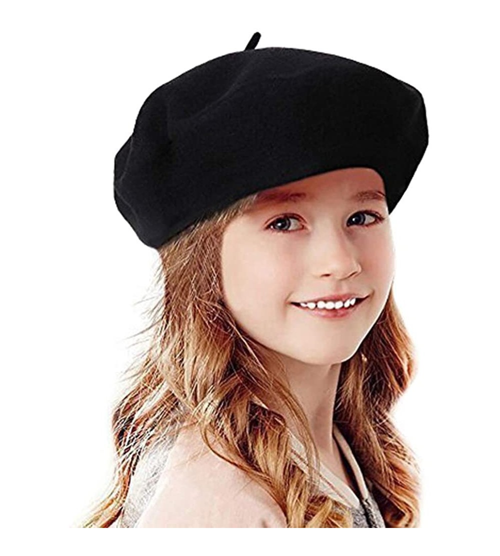 Berets French Wool Berets Hat Classic Fashion Warm Beanie Cap for Girls - Black - C312N4QMPUG $8.09