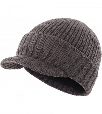 Skullies & Beanies Men's Outdoor Newsboy Hat Winter Warm Thick Knit Beanie Cap with Visor - Gray - C8187K6O0C8 $23.34