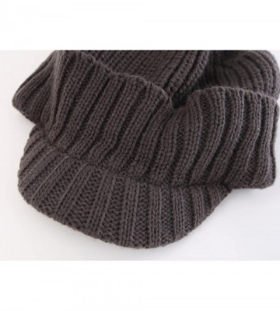 Skullies & Beanies Men's Outdoor Newsboy Hat Winter Warm Thick Knit Beanie Cap with Visor - Gray - C8187K6O0C8 $13.43