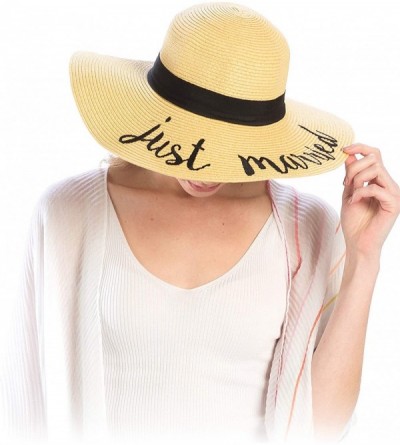 Sun Hats Women Spring Summer Beach Paper Embroidered Lettering Floppy Hats - Just Married - Beige - CY18QG2G9UC $19.32