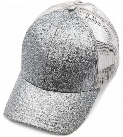 Baseball Caps Hatsandscarf Ponytail caps Messy Buns Trucker Plain Baseball Cap (BT-6) - Glitter-grey - CZ18Q2766XM $10.90
