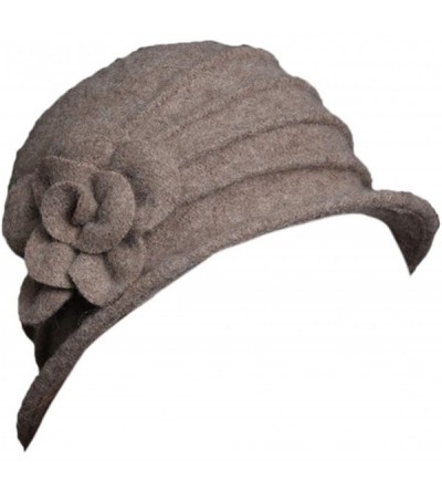 Berets Women 100% Wool Solid Color Round Top Cloche Beret Cap Flower Fedora Hat - 3 Camel - C6186WXH5AX $18.81