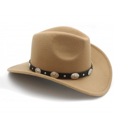 Cowboy Hats Vintage Womem Men Western with Wide Brim Punk Belt Cowgirl Jazz Cap with Leather Toca Sombrero Cap 23 - Tan - CR1...