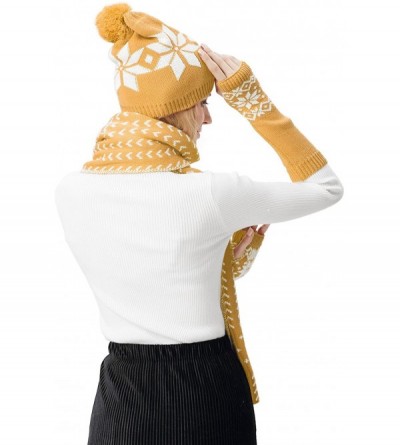 Skullies & Beanies Women Scarf & Glove Set- Knitted Snowflake Detail & Matching Beanie Cap - Yellow - CI188N3ULA7 $24.01