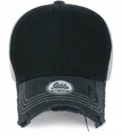 Baseball Caps Solid Color Vintage Distressed Mesh Blank Trucker Hat Baseball Cap - Black - C112HDEEOM7 $16.84