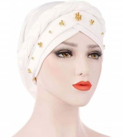 Skullies & Beanies Twisted Beading Braid Chemo Cancer Turbans Cap Hair Cover Wrap Turban Hats Headwear for Women - White - CG...