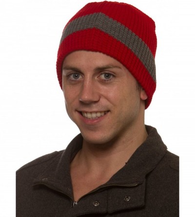 Skullies & Beanies Men's Double Layer Heavy Knit Hat with Fleece Trim Lining H706 - Red - C51264ZRERX $9.23