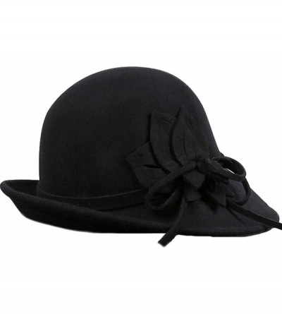 Fedoras Women's Floral Trimmed Wool Blend Cloche Winter Hat - Model B - Black - CZ188TOLH3T $56.42