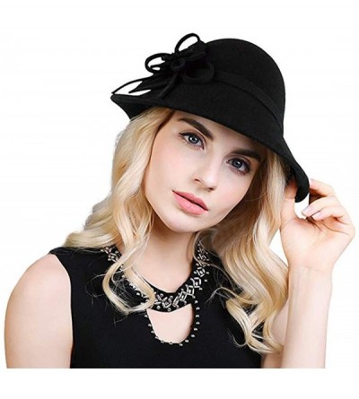 Fedoras Women's Floral Trimmed Wool Blend Cloche Winter Hat - Model B - Black - CZ188TOLH3T $22.27