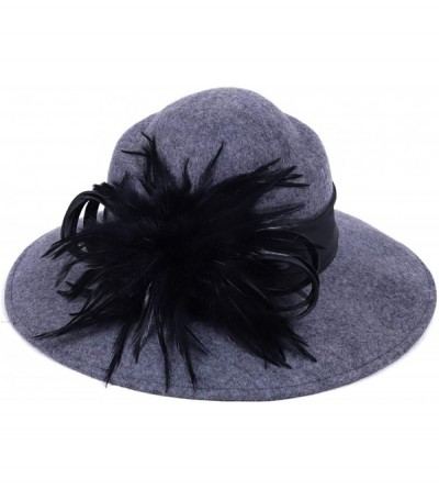 Fedoras Ladies 100% Wool Felt Feather Cocktail British Formal Party Hat - Grey - C018ANISUTU $30.49