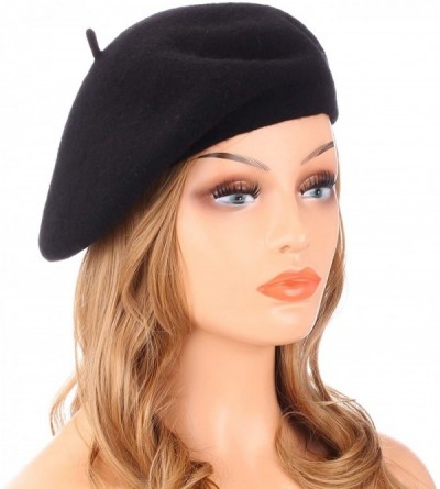 Berets Wool Beret Hat-Solid Color French Style Winter Warm Cap for Women Girls Lady - Black - CW1880GIZNT $21.07