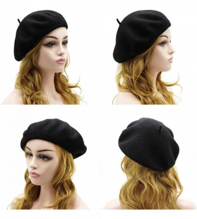 Berets Wool Beret Hat-Solid Color French Style Winter Warm Cap for Women Girls Lady - Black - CW1880GIZNT $12.04