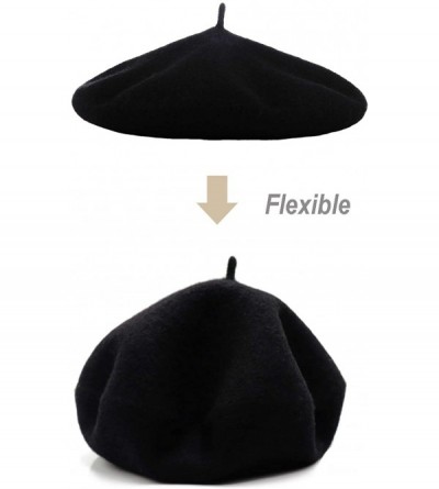 Berets Wool Beret Hat-Solid Color French Style Winter Warm Cap for Women Girls Lady - Black - CW1880GIZNT $12.04