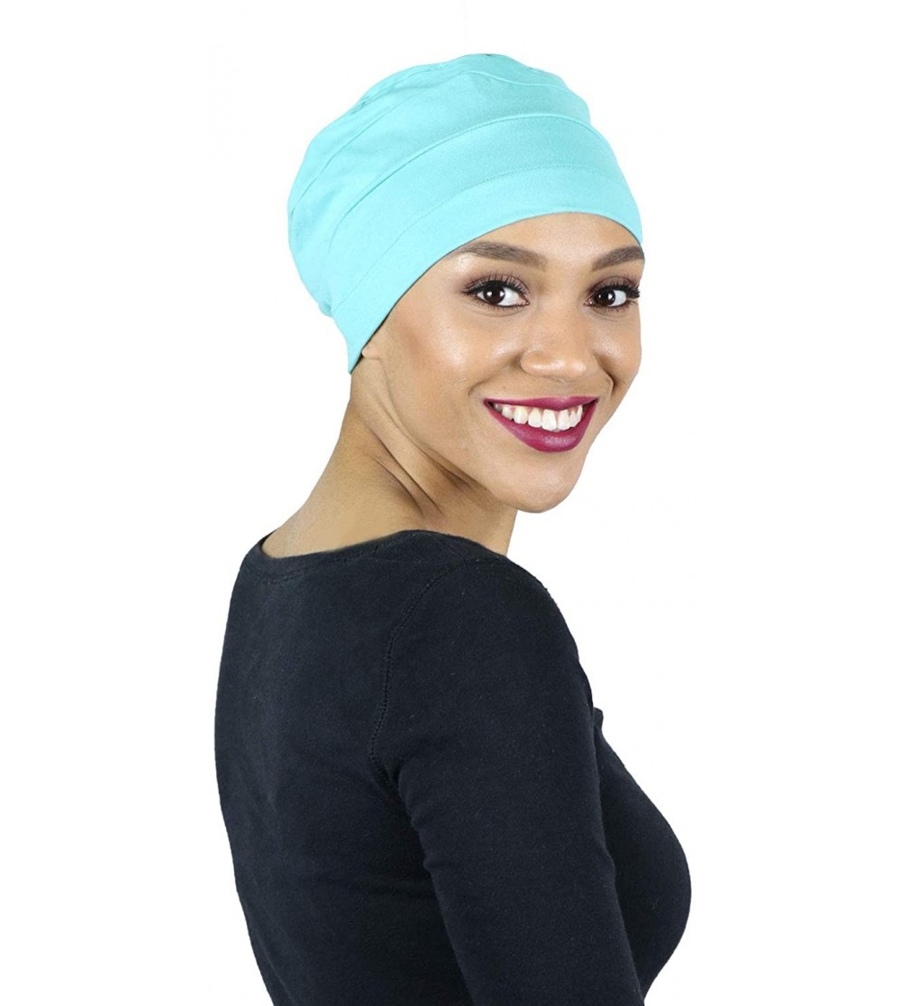 Skullies & Beanies Chemo Headwear for Women Turban Sleep Cap Cancer Hats Beanie Head Coverings Hair Loss 3 Seam Cotton - Jade...
