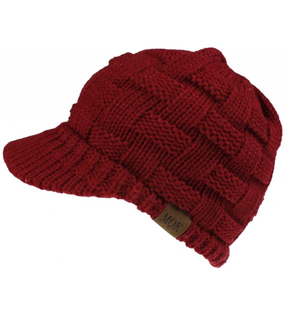 Skullies & Beanies Womens Knit Visor Beanie Newsboy Cap Winter Warm Hat Cold Snow Weather - Wine - CG18YGE9W4Z $12.63
