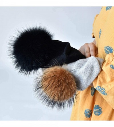 Skullies & Beanies Winter Beanie Hats for Women Genuine Fur Pompom Beanie Knit Wool Hats Ski Cap - CK18KQYCECI $14.70